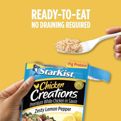 Image of StarKist Chicken Creations Zesty Lemon Pepper, 2.6oz Pouch, 12-Pack | 11g Protein Per Serving, Fully Cooked White Meat, Gluten Free, Soy Free, No Draining, Ready to Eat for Salad and Sandwiches