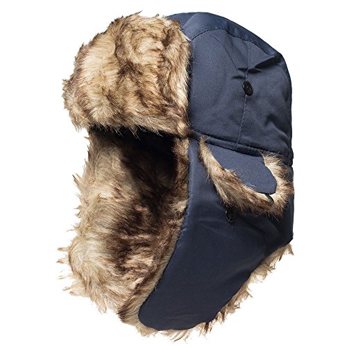 Sombrero de Bombardero de Invierno Gorro cálido de Piel sintética Ushanka Russian Trooper Trapper Aviator Snow Ski Hat con Orejeras para Clima frío (Azul)