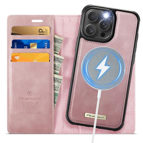 Image of Wallet Case for iPhone 13 Pro Compatible with Magsafe, 2-in-1 PU Leather Flip RFID Blocking Card Holder Stand Shockproof Magnetic Detachable Cover for iPhone 13 Pro Case 6.1 inch, Pink
