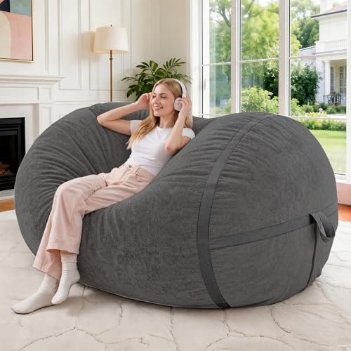 Image of 4FT Bean Bag Chair 4'Big Bean Bag Chairs with Adults, Large Beanbag Chair | Bean bag Lounger with Machine Washable Cover Luxurious Velvet Fabric, Comfy Chairs for Living Room, Bedroom, Dorm, Darkgrey