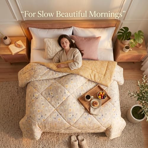 Image of VAS COLLECTIONS Feather Cotton Reversible AC Comforter for Double Bed | Super Soft 220 GSM Quilt /Duvet /Dohar | Lightweight All-Season Comforter | 90 x 100 Inches (1 Piece), Oatmeal