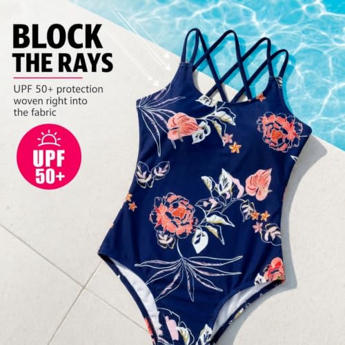 Image of Kanu Surf Girls' Reese UPF 50 Beach Sport Criss-Cross One Piece Swimsuit