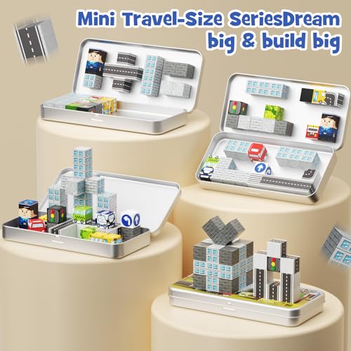 Image of City Traffic Magnetic Blocks Set, 35PCS STEM Toys for Kids Ages 3-8, Travel Building Toys with Carrying Case, Child-Safe with Fully Encased Magnets, Car /Airplane Toddler Toy Birthday