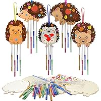 WEDNOK 5tlg Igel Windspiel Bastelset Kinder Herbst Basteln Holz Herbstdeko Bastelhandwerk Kreativsets Igel Klangspiele zum Basteln für Erntedankfest Herbst Mädchen Junge