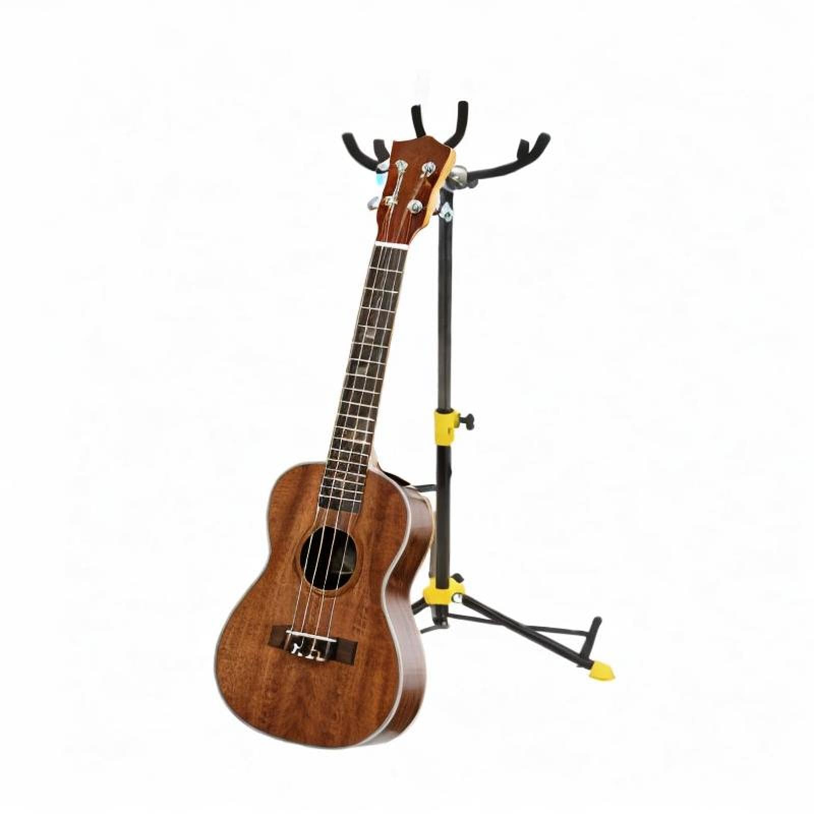 Supporto per Chitarra a 3 Teste in Ferro per Pavimento, per Ukulele, Basso e Strumenti Musicali- testa di gomma gialla