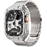 Stainless Steel Case with Band Compatiable for Apple Watch Band 44mm -Rugged Metal iWatch Bumper Cover and Strap for Men iWatch Bands Series 6 5 4,Titanium