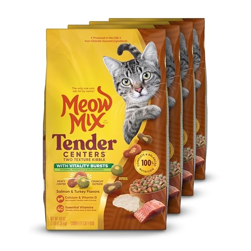 Image of Meow Mix Tender Centers, Dry Cat Food, Salmon & Turkey Flavors, 4 Bags
