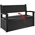 YITAHOME 80 Gallon Storage Bench Deck Box, Lockable Patio Bench with Hidden Storage, Waterproof Outdoor Pool Deck Storage for Patio Cushions, Garden Tools and Pool Supplies, Black