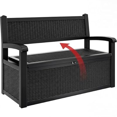 YITAHOME 80 Gallon Storage Bench Deck Box, Lockable Patio Bench with Hidden Storage, Waterproof Outdoor Pool Deck Storage for Patio Cushions, Garden Tools and Pool Supplies, Black