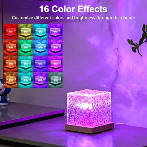 Image of Acrylic Ocean Wave Water Projector Night Light, Aesthetic 3D LED Northern Light Decor, 16 Color Party Lights for Bedroom, Home, Transparent