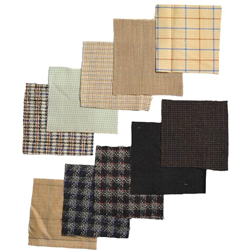 100% Wool Fabric Squares for Sewing | Scottish Tweed Fabric Material Plaid Felt Remnants Sheets for Clothing Crafting | Vintage Made in Scotland | 10 Pack of 4.5 Squares