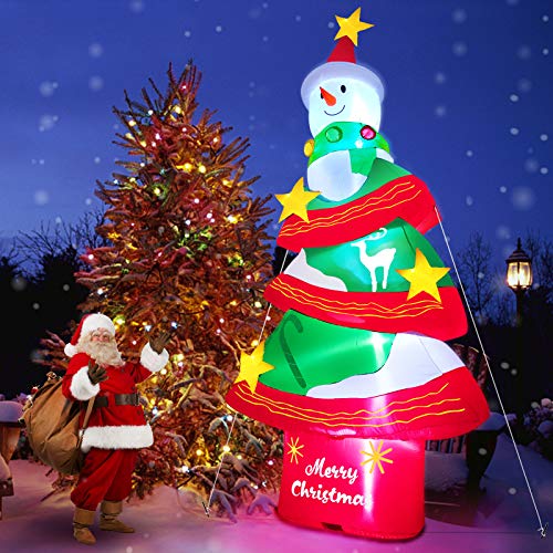 TURNMEON 12 Feet Christmas Inflatables Christmas Tree with Lights Snowman Christmas Outdoor Decoration Blow Up Christmas Yard Decor LED Lights with Tethers Stakes for Outdoor Lawn Garden Party