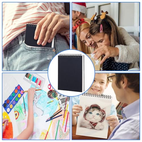 3Stück A6 Skizzenbüch, 30 Blatt/60 Seiten, Säurefreies Papier (160 G/M²), Kraftpapier-Zeichenblock mit Spiralbindung, Skizzenblöcke zum Zeichnen und Skizzieren, Künstler- und Studentenbedarf(Schwarz)