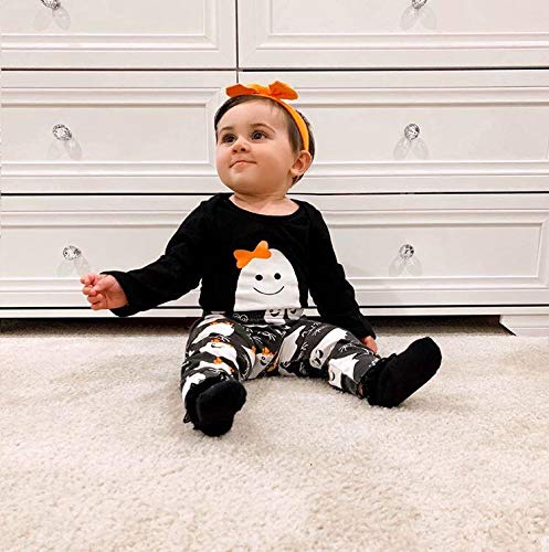 Infant Baby Girl Halloween Outfits Long Sleeve Rompers and Printed Pants with Headband 3pcs Set2