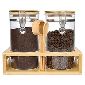 45oz Airtight Glass Coffee Canisters with Bamboo Lids, Scoop, and Spoons – BPA Free Storage Jars
