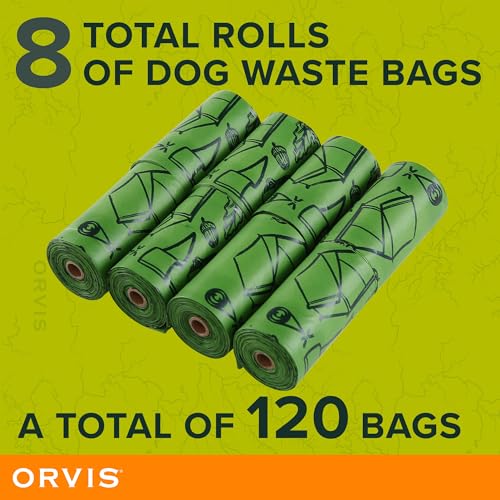 Image of Orvis Compostable Waste Bags for Dogs, Extra Large, Unscented Green Dog Poo Bags, 8 Rolls, 120 Bags Total | Compostable Doggy Bags Made from Cornstarch, 9in x 14in