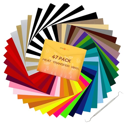 HTVRONT HTV Heat Transfer Vinyl Bundle: 47 Pack 12" x 10" Iron on Vinyl for T-Shirt, 33 Assorted Colors with HTV Accessories Tweezers, Silhouette Cameo or Heat Press Machine