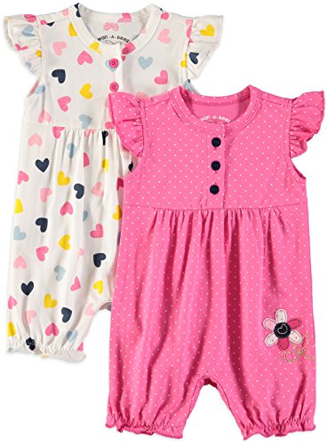 Wan-A-Beez Baby Girls' 2 Pack Embroidered Sleeveless Romper (Pink Daisy, 12 Months)