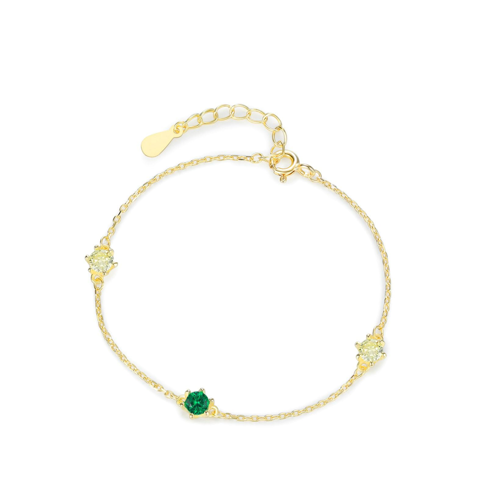 Pulsera de cadena para mujer, esmeralda creada, pulseras finas simples de oro para ella