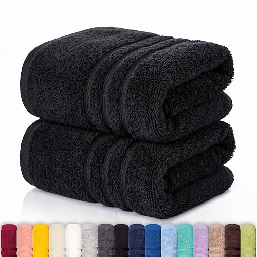 Lavea® 2er Set Duschtuch 70x140, Doppelpack, 100% Baumwolle Frottee, saugstark, weich und strapazierfähig, waschbar 60°C, trocknergeeignet, Handtuch, Handtücher, Duschtücher, Schwarz