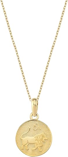 14K Solid Gold Zodiac Coin Necklace, Aries, Taurus, Gemini, Cancer, Leo, Virgo, Libra, Scorpio, Sagittarius, Capricorn, Aquarius, Pisces Pendant, Astrology Sign Necklace Gift for Her