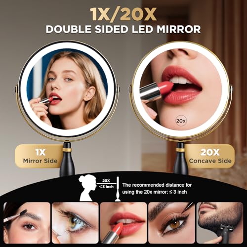 Espejo para maquillaje redondo con luz y aumento 20X miniatura 2