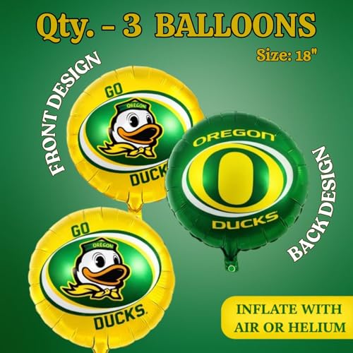 Image of University of Oregon Balloons 3 Pack-2-sided Ducks Mylar Ballons-Havercamp | Set of 3 double-sided Oregon Ducks mylar balloons, perfect for game days, graduations, birthdays, and fan celebrations.
