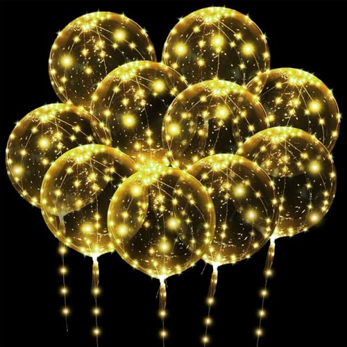 Koboko 10 globos luminosos, globos Bobo de 50 cm con 10 luces de 3 m, 30 LED, globos LED de color blanco cálido, globos de helio para cumpleaños, bodas, Navidad, San Valentín