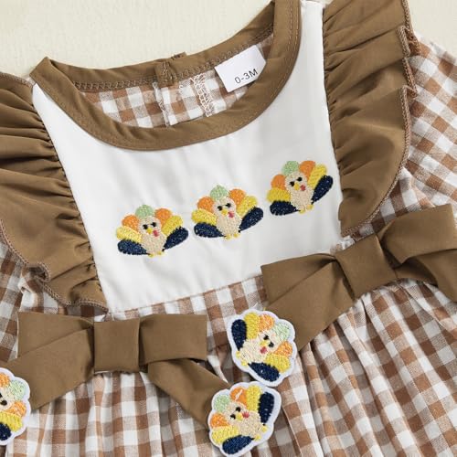 Newborn Baby Girl Thanksgiving Turkey Smocked Gingham Romper Long Sleeve Ruffle Plaid Jumpsuit One Piece Outfit4