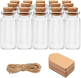 BELLE VOUS Glass Favour Jar Set with Cork Lids, Label Tags and Twine (64 Pack) - 13ml/0.43oz - Mini Round Mason Airtight Storage Bottles and Labels for Wedding Favours, Party, Kitchen Spices and Jam