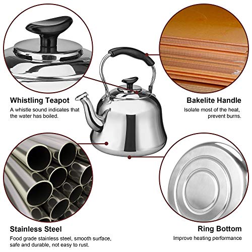 2 Liter Whistling Tea Kettle, ENLOY Stainless Steel Stovetop Teakettle Teapot, Bakelite Insulated Handle, Mirror Finish