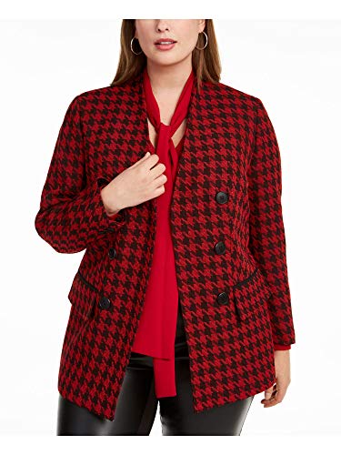 bar III Trendy Plus Houndstooth Double-Breasted Blazer Black/Cardinal 20W3