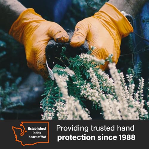 GLOVEWORKS Heavy-Duty Nitrile Gloves, Disposable, Latex Free, 8 Mil, Orange, Diamond Grip Glove3