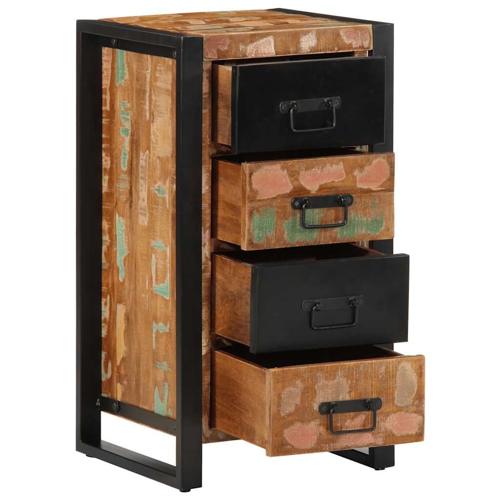 Armoire à tiroirs multicolore en bois massif vieilli 40 x 40 x 75 cm avec pieds en métal, buffet pour salon, couloir ou chambre à coucher, commode avec tiroirs et porte pratique