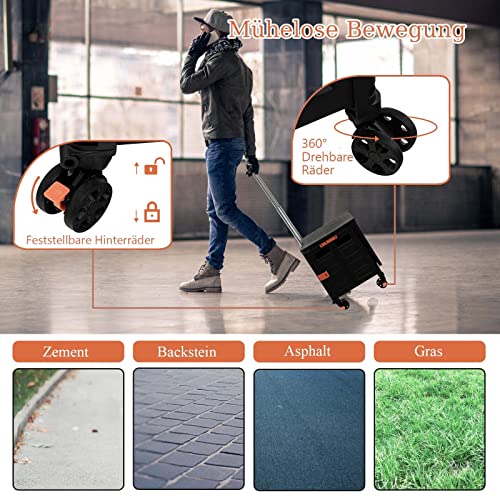 COSTWAY 55 L Einkaufstrolley klappbar, Einkaufswagen wasserdicht mit 4 Universalrädern & obere Abdeckung & 3 stufig… – Bild 5