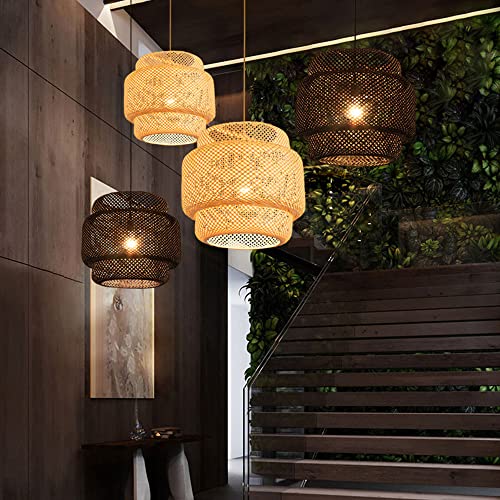 WJJHERRH Bohemian Pendant Light Black Woven Chandelier Rattan Rustic Lampshade Hollow Single Light Hanging Lamp with Wood Canopy Boho Living Room Farmhouse Hanging Light with Adjustable Cord - Image 7