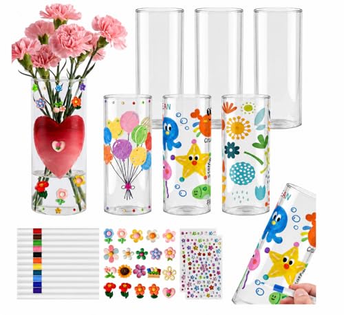 Cinrobiye 6 Set DIY Glass Vase Craft Kit, Clear Glass