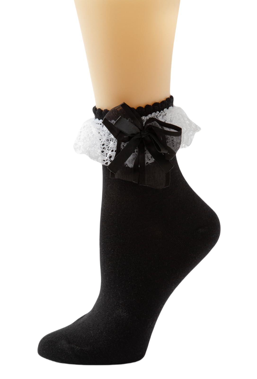 Gellwhu Lace Ruffle Frilly Ankle Socks for Women - Cute Kawaii Lolita Socks with Bow