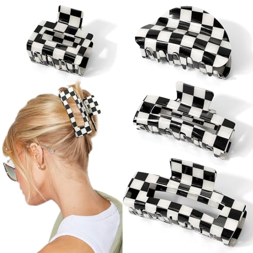 Chanaco Pinza para el cabello a cuadros tamaño grande con diseño de bandera de carreras, para cabello grueso, colores negro y marrón miniatura 1