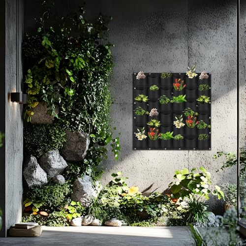Maceta vertical para valla con 36 bolsillos de fieltro negro 4