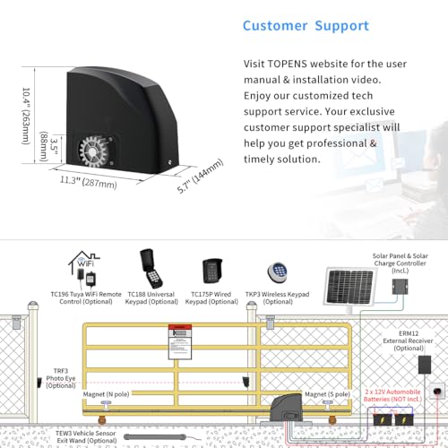 image for TOPENS DKR500ST Solar Sliding Gate Opener Rack Drive Automatic Gate Mo