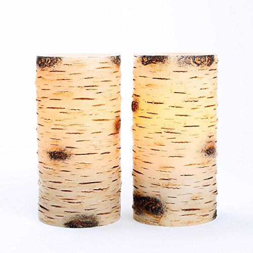 Set of 2 Birch Bark Flameless Wax Battery Operated 6 LED Candles