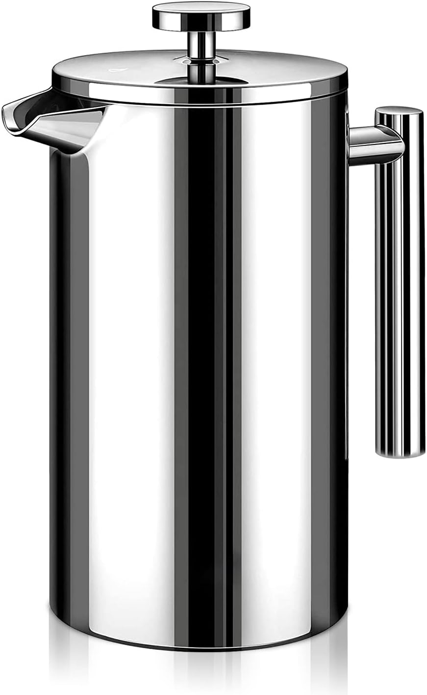 HASTHIP® French Press Coffee Maker, 800ML Metal Insulated Coffee Tea Makers, with 4 Level Premium Filtration System and Filter Screens Stainless Steel Coffee Maker, French Press for Dishwasher Safe