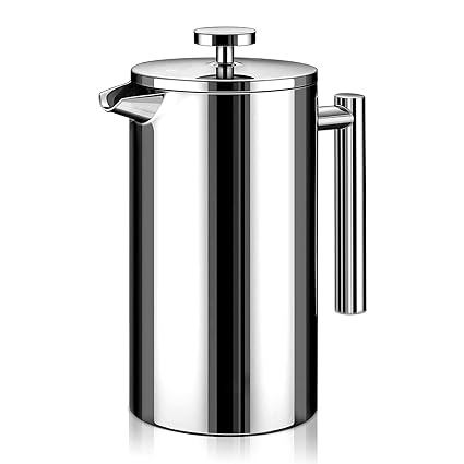 HASTHIP French Press Coffee Maker 800ML Double Insulated 304 Stainless Steel Coffee Maker with 4 Level Premium Filtration System, Rust-Free, Dishwasher Safe