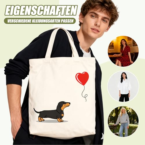 Snyvpra Dackel Tasche, Herzballon Dackel Motiv Stofftasche Mit Hohem Fassungsvermögen, Wiederverwendbare Einkaufstasche Perfekt Für Dackel Geschenke, Alltagsgebrauch, Einkaufen Und Mehr