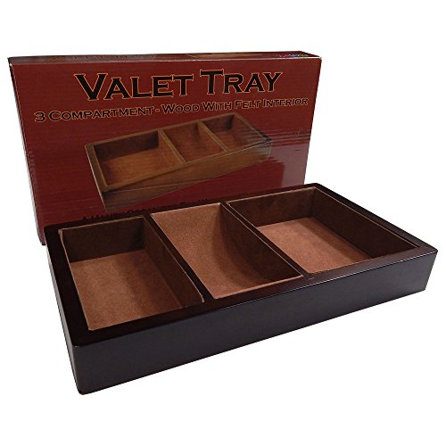 Profile Gifts Woltar Wooden Valet Tray With 3 Compartment Leatherette Organizer Box For Wallets, Coins, Keys, And Jewelry #TOP4