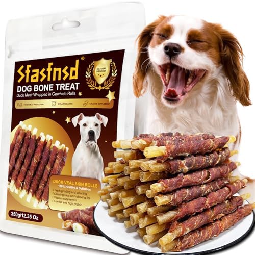 Duck Wrapped Rawhide Dog Treats - Dental Chews for Teeth Cleaning, Calcium Rich, for Small, Medium and Large Dogs Training Rewards, 12.35 Oz