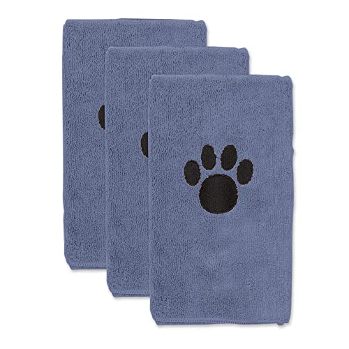 Image of Bone Dry Pet Grooming, Embroidered Microfiber Towel Drying Collection, 15x30, Stonewash Blue