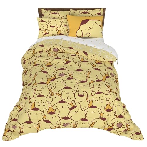 Image of Sanrio Pompompurin Bedding Set, Full Size 7 Piece Set Kids Super Soft Cozy Reversible Comforter and Sheet Set with Sham, (100% Officially Licensed Product) by Franco