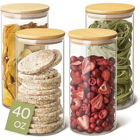 Praknu 40oz Airtight Glass Storage Jars Cover